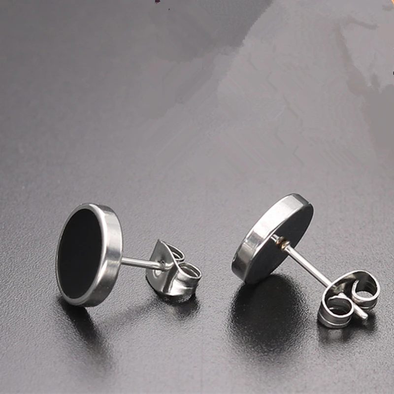 Модные Titanium стали серьги-гвоздики круглой &amp Черная кнопка с белыми и черными