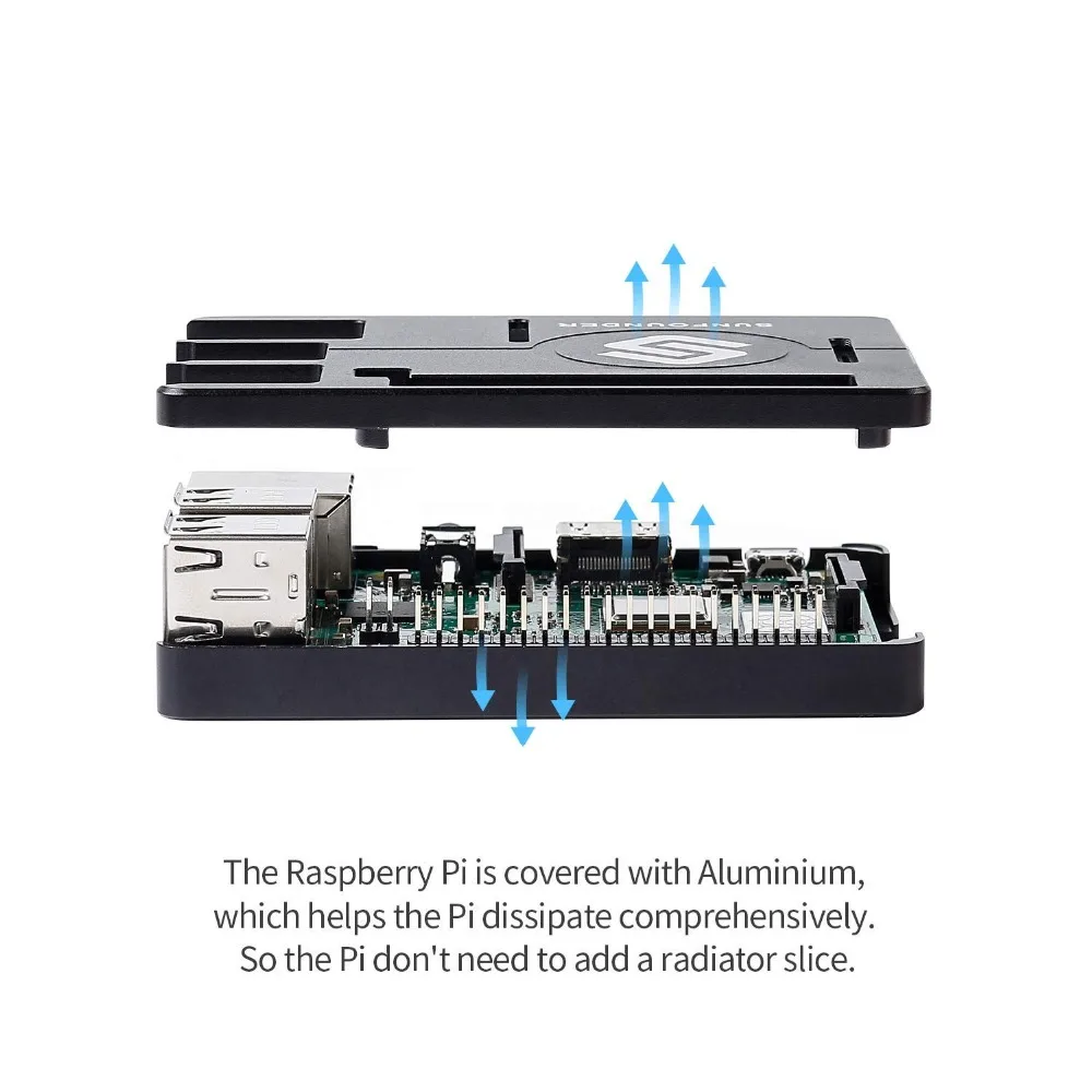 Металлический Чехол SunFounder Raspberry Pi 3B + 3 2 1B корпус с теплоотводом силикаpad Raspberri pi B