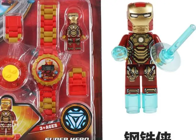 iron Hotanime marvel, Мстители, супергерой, Железный человек, Халк, Человек-паук, Капитан Америка, блочные часы, детская игрушка для мальчиков и девочек, подарок на день рождения - Цвет: iron