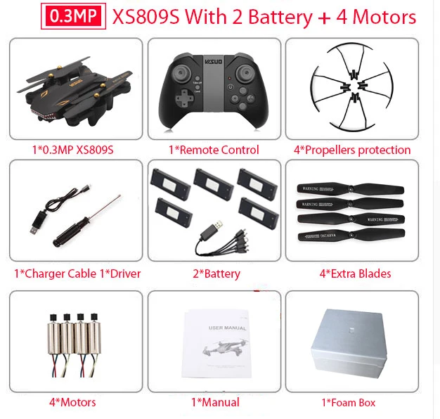 0.3MP 809S 5B 4M Складной Дрон для селфи VISUO XS809S с широкоугольной 2-мегапиксельной HD камерой WiFi FPV XS809HW Модернизированный Радиоуправляемый квадрокоптер вертолет мини Дрон - Цвет: 0.3MP 809S 5B 4M