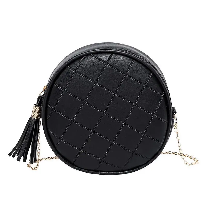 Black Круглые сумки-мессенджеры с цепочкой для женщин женские стильные PU кожанные сумочки через плечо девушки Твердые повседневные для покупок через плечо сумка - Цвет: Black