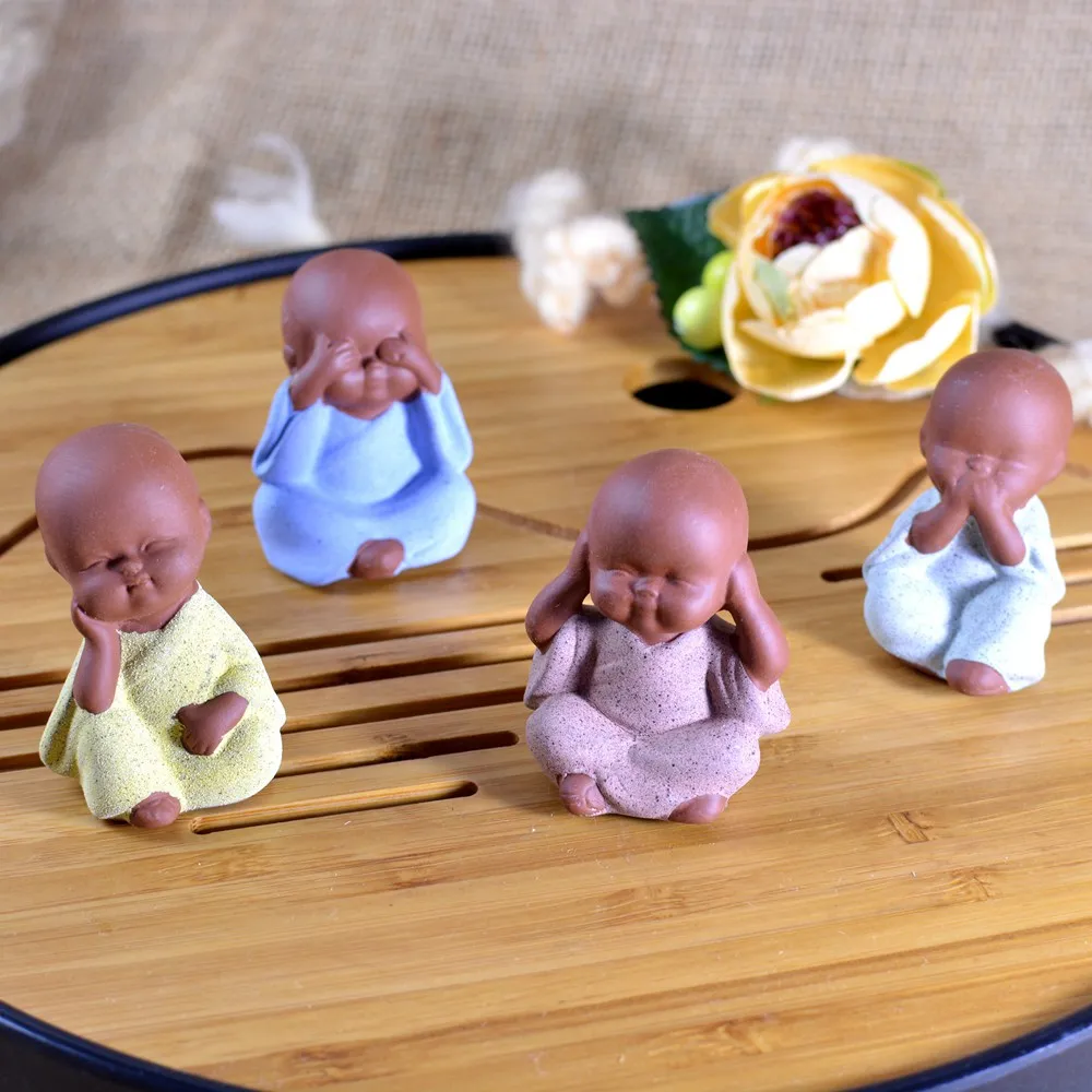 

4 шт./компл., фиолетовая глина, фотофигурка, креативный мини Декор для дома, декоративные украшения, миниатюры Будды