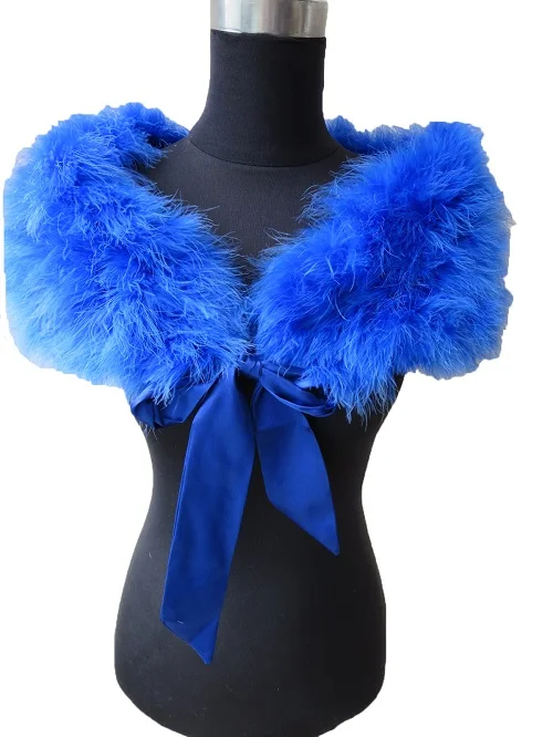 Royal blue Меховая шаль из страусиных перьев для женщин, рождественский подарок, накидки для невесты, свадебной вечеринки с лентой - Цвет: Royal blue