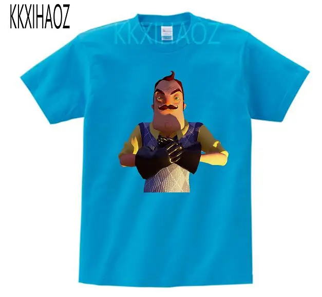 blue childreT-shirt Детская футболка с героями мультфильмов «Hello neigher Game» летняя футболка с короткими рукавами для маленьких девочек забавная одежда Casua l для мальчиков KKXIHAOZ MJ - Цвет: blue childreT-shirt