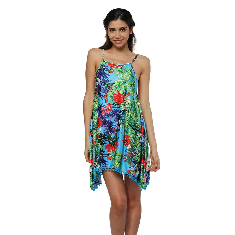 2018 Новый Богемия Принт с цветком женские летние платье чулок спинки сексуальные