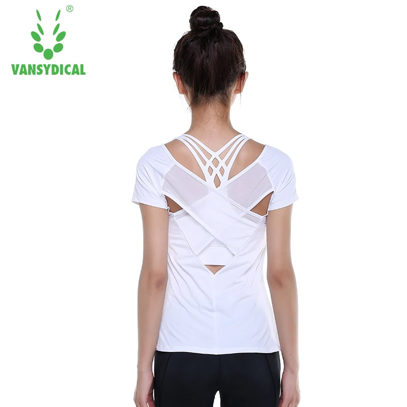 Vansydical женские сексуальные полой спины спортивные футболки с коротким рукавом