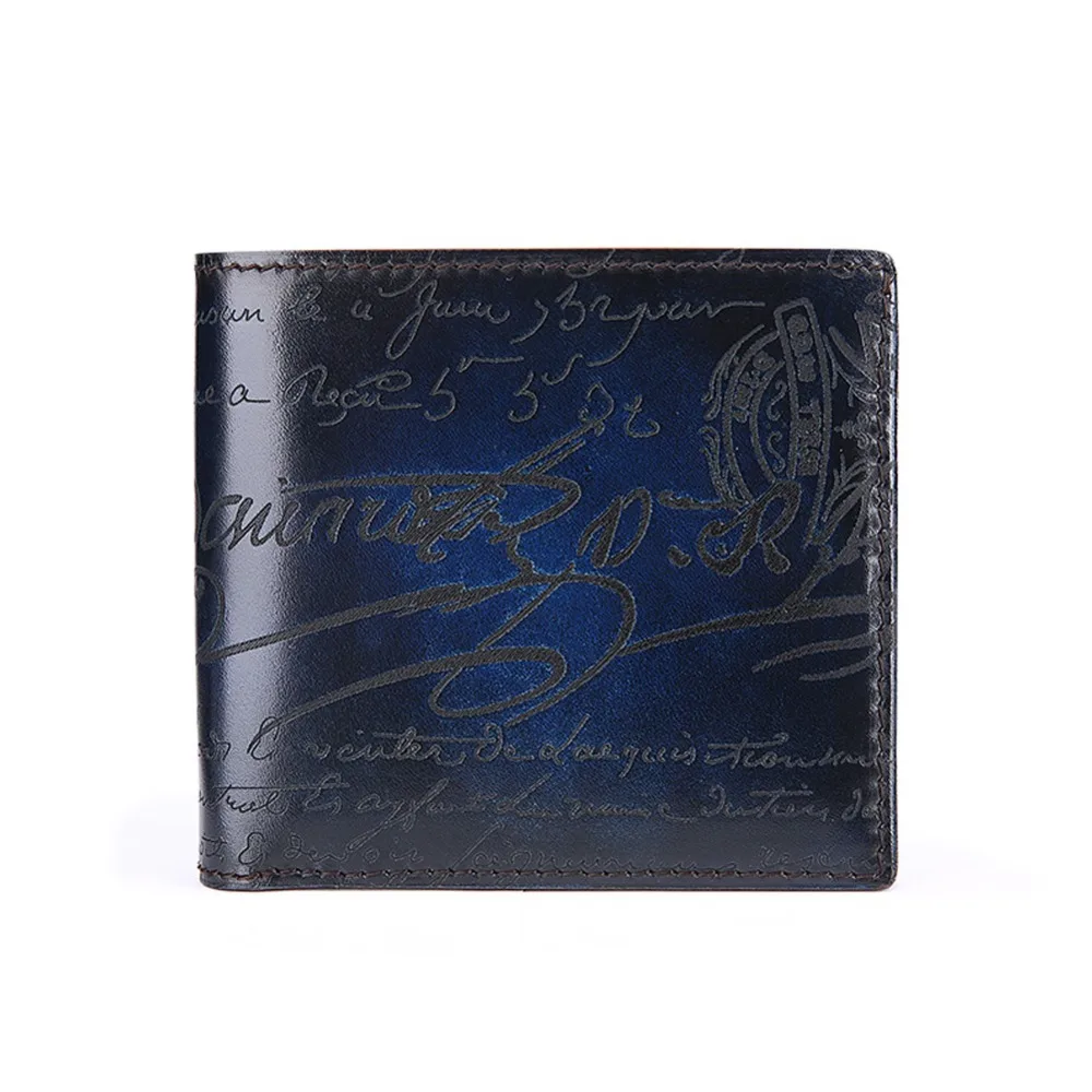 

TERSE manufacturer handmade leather short wallet men high quality 4 colors short purse engraving luxury business wallet 0388-1