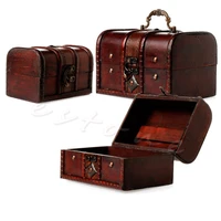 2pcs1set chic wooden pirate jewellery storage box case holder vintage treasure chest