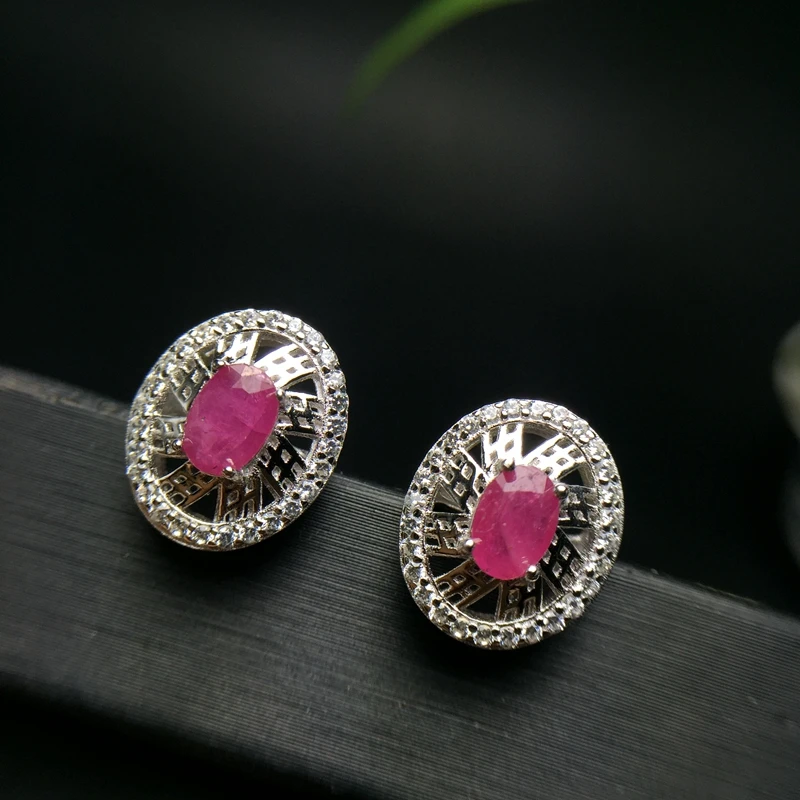 

Natural ruby earrings, made of 925 silver, real photo, precious stones