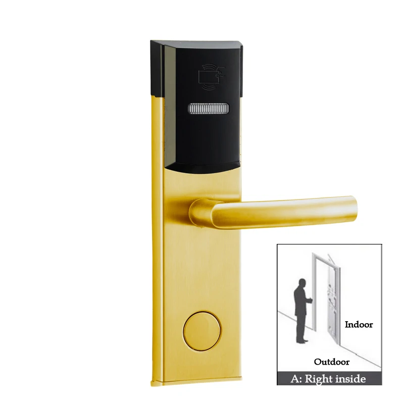 Golden right inside Умный дизайн, РЧ карта, цифровой дверной замок, интеллектуальный замок для отеля, AA батарея, питание от влаги и пыли - Цвет: Golden right inside