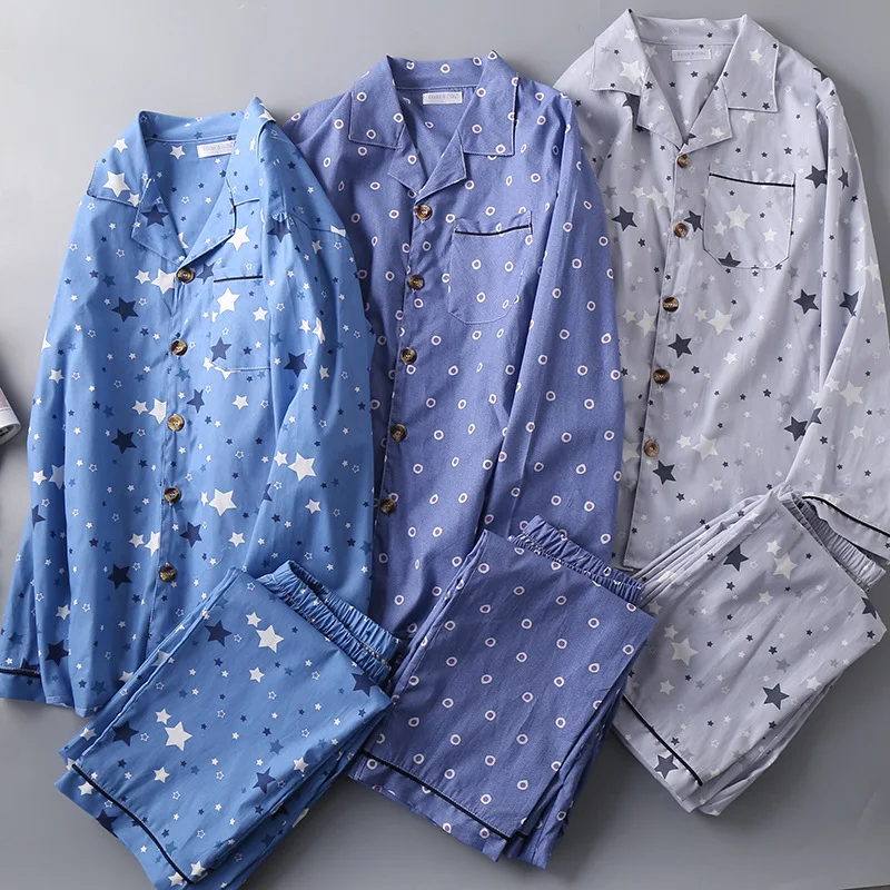 

Men's Woven 100% Cotton Plus Size Pajamas Loungewear Women Pijama Mujer Long Sleeve Pyjamas Turn-down Collar Sleepwear 2-piece
