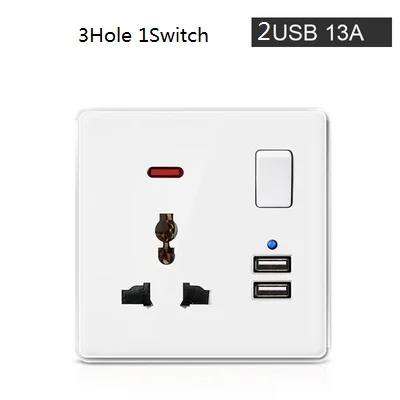 1switch 3Hole 2usb 86 Тип, стандарт США, Великобритании, настенный выключатель, 1 банда, 2 банды, 3 банды, 4 банды, 1Way, 2Way, настенный светильник, переключатель, 20A, 45A, розетка переменного тока, британская розетка - Цвет: 1switch 3Hole 2usb