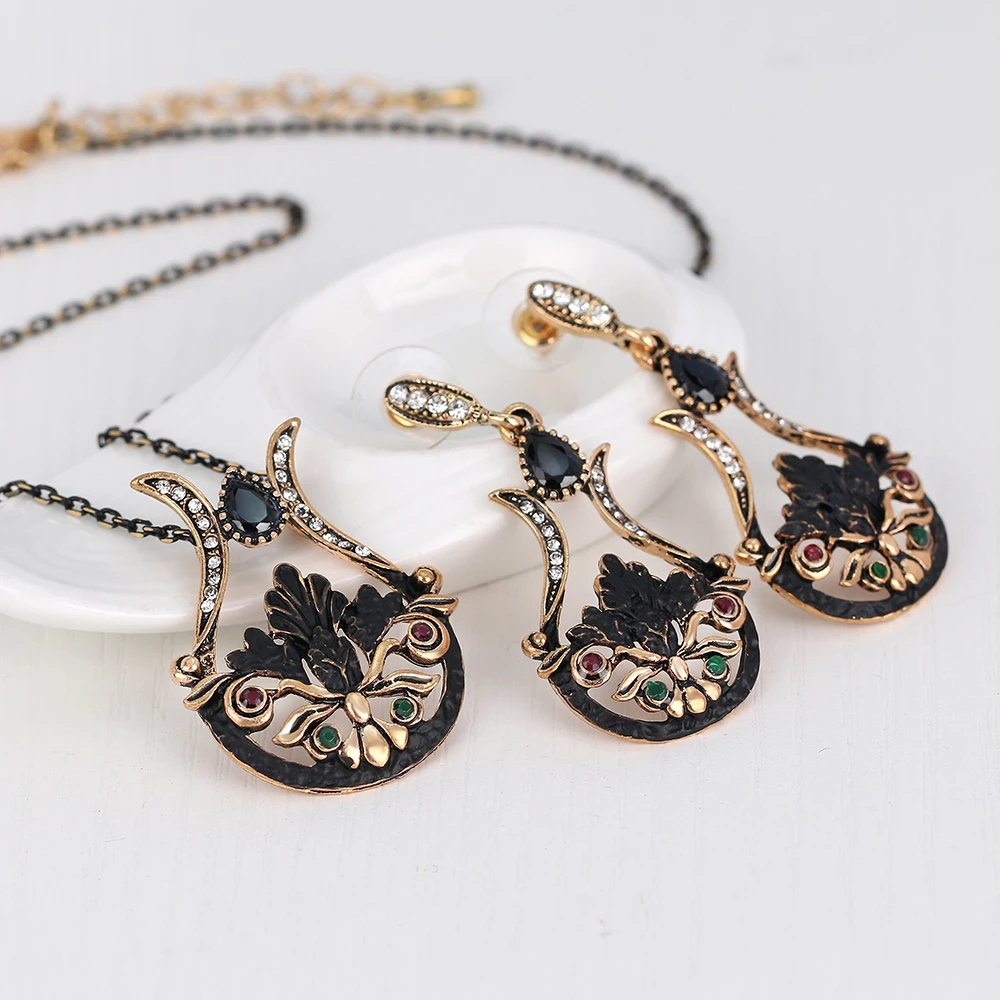 Турецкие Ювелирные наборы серьги ожерелье античное золото цвет цветок капли