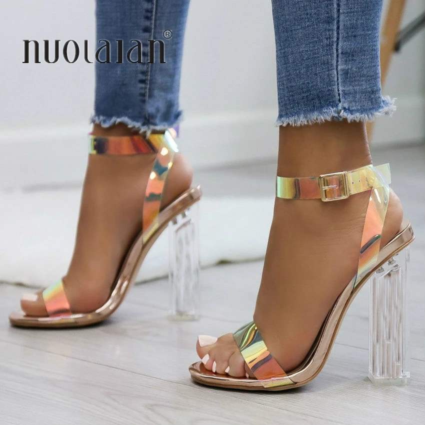 

2019 Fashion PVC Women Sandals Summer Open Toed High Heels Women Transparent Heel Sandals Woman Party Shoes Discount Pumps 11CM