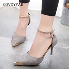 Женские туфли-лодочки covoyar, красные туфли из флока с острым носком на высоком тонком каблуке с пряжкой и ремешком, модель WHH696, 2019