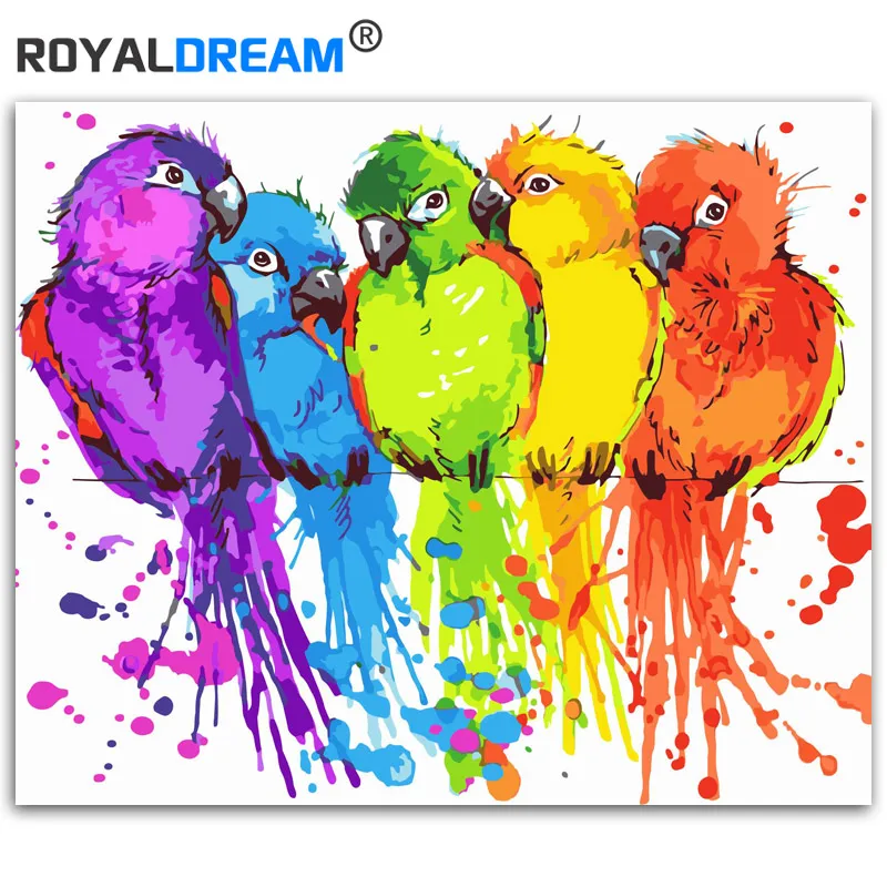 Красочные попугаи ROYALDREAM животные искусственная роспись по номерам Современная