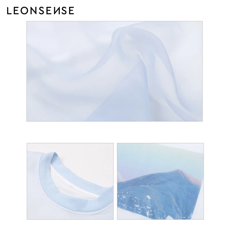 LEONSENSE оригинальный бренд ручная роспись печать Синяя Прозрачная ткань сшивание