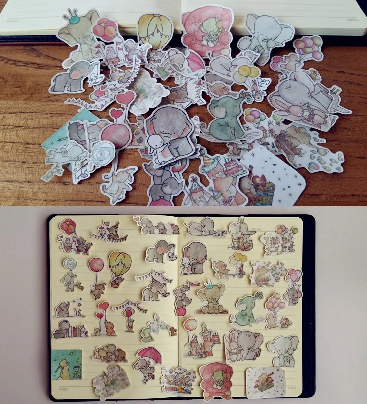 34pcs Cute Animal Elephant Scrapbooking Stickers DIY Craft Sticker Decorative Paper Photo Albums Diary Decor