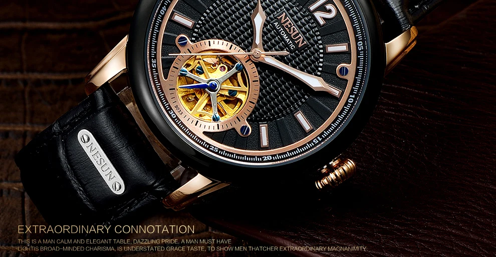 NESUN Роскошные Лидирующий бренд для мужчин Tourbillon полые автоматические механические наручные часы водонепроницаемый спортивные часы Relogio Masculino