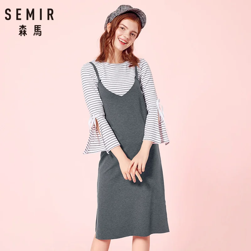 SEMIR средняя трикотажная футболка платье из двух частей плиссированные футболки