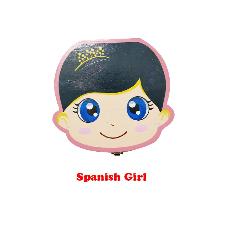 Type F Spanish Girls Детская деревянная коробка для зубов, органайзер, испанский, английский, русский, для хранения зубов, для мальчиков и девочек, пуповина, для сохранения сувенира на память - Цвет: Type F Spanish Girls