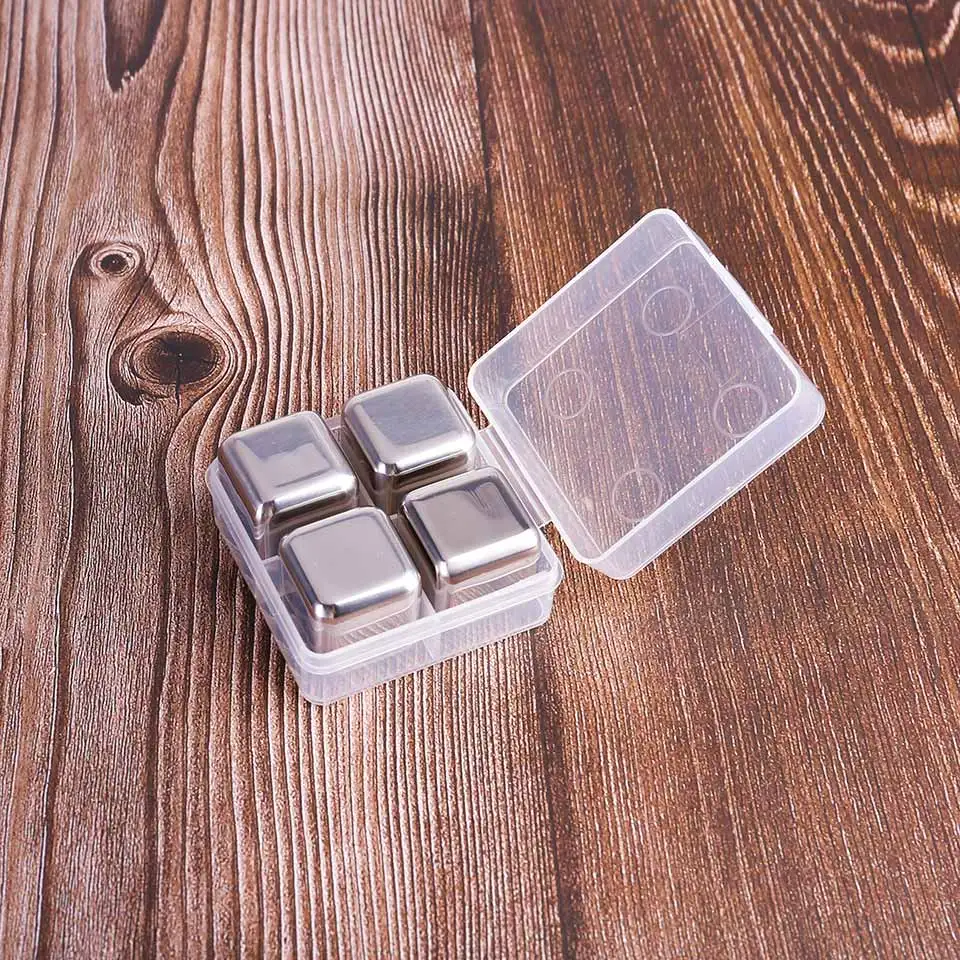 4pcs with box Виски камни пивной охладитель сохранить вкус вина не разбавленные охлаждающие кубики многоразовая нержавеющая сталь кубики льда охладитель для вина - Цвет: 4pcs with box