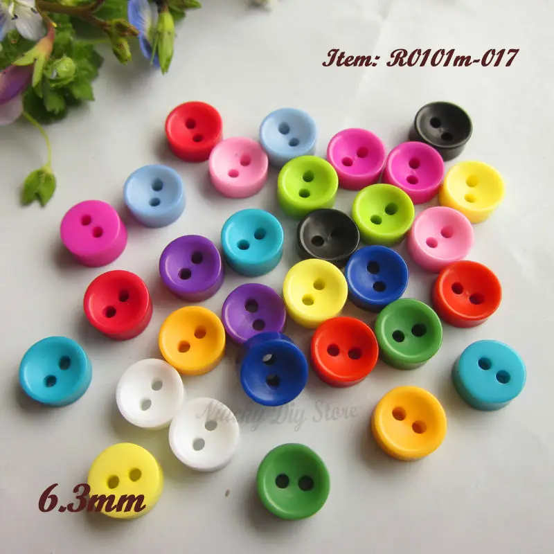 Mini button 144pcs 6mm One / mixed colors 2 holes round bowl shape buttons for little doll diy toy Sewing Decorative Accessories
