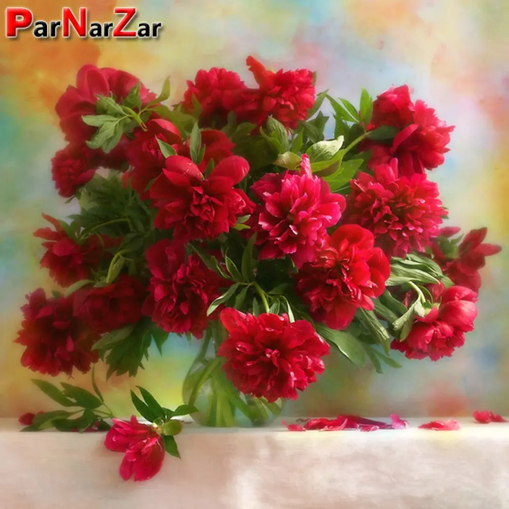 

ParNarZar 5D DIY Diamond Painting Mosaic Embroidery Art Full Round / Square Drill Cross Stitch Red Flowers for Home Wall Decor