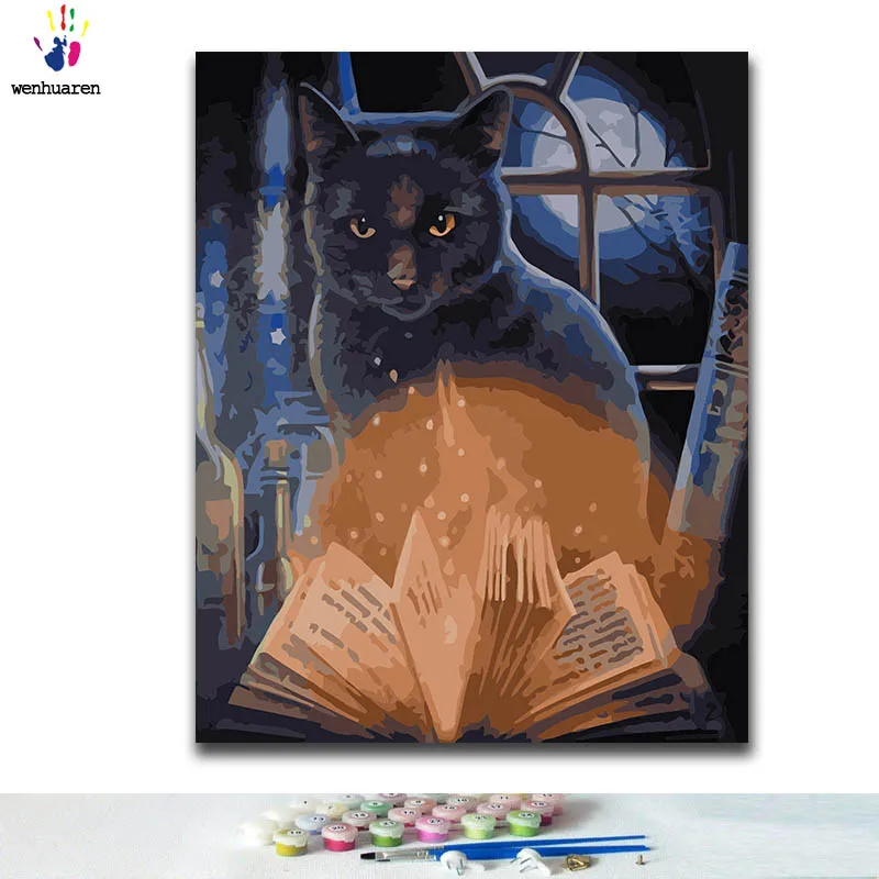 DIY раскраска краска по номерам с изображением черного кота картины комплекты 40x50