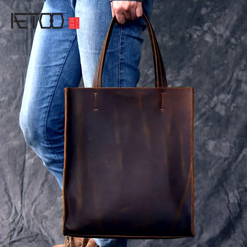 

AETOO RClassic European and American style handmade leather tote bag men handbag large leather shopping bag