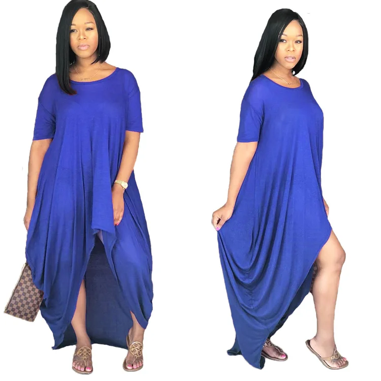 Женское асимметричное платье с коротким рукавом повседневное длинное
