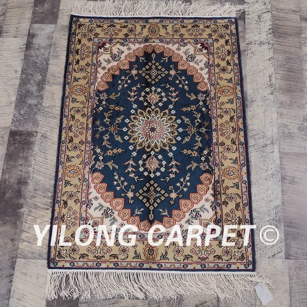 YILONG 2 'x 3' античные турецкие шелковые ковры синий ручной работы шелковый ковер