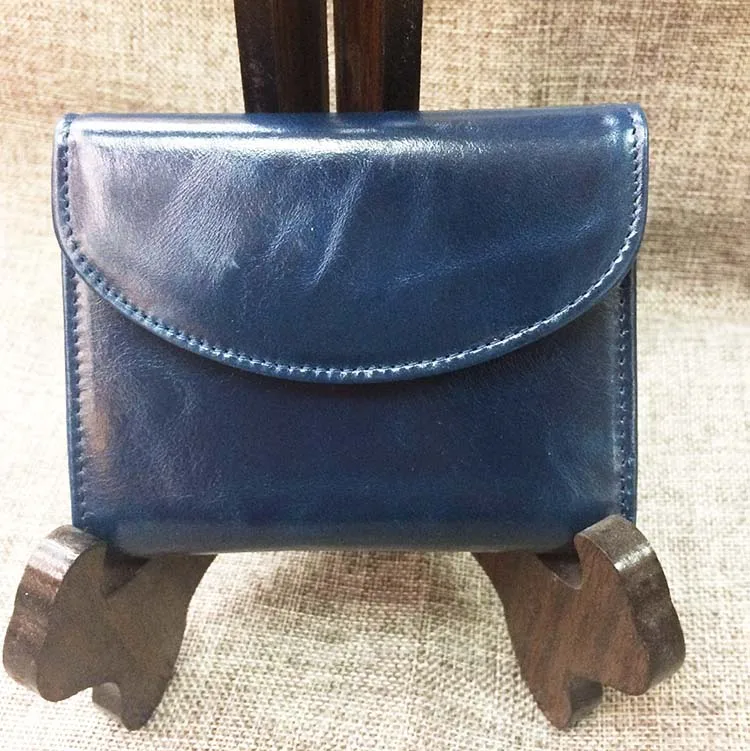 Navy Blue Мини-кошелек из натуральной кожи, женские кошельки, держатель для карт, кошелек для монет, масло, воск, коровья кожа, ярко-розовый, зеленый, коричневый, черный, синий, тонкий кошелек - Цвет: Navy Blue