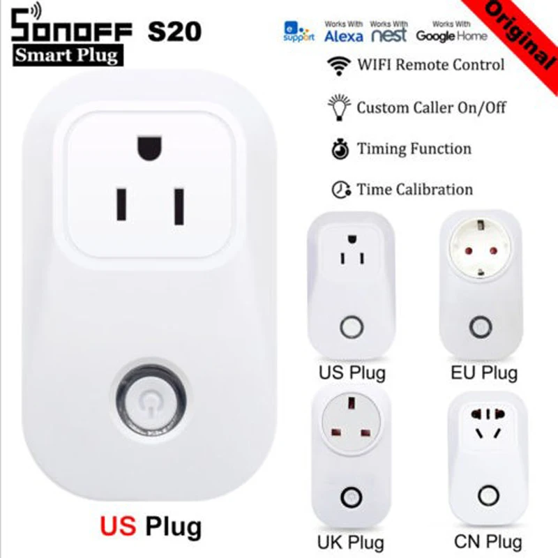 Sonoff S20 wifi Wireless Remote Control Socket Smart Timer Plug Home Power Standard App Phone For Alexa Google | Электроника