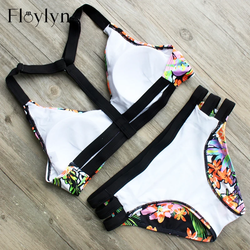 Floylyn, Ретро стиль, цветочный принт, бикини, наборы, купальные костюмы, женские летние бандажные бикини, купальник, сексуальный купальник, пляжная одежда