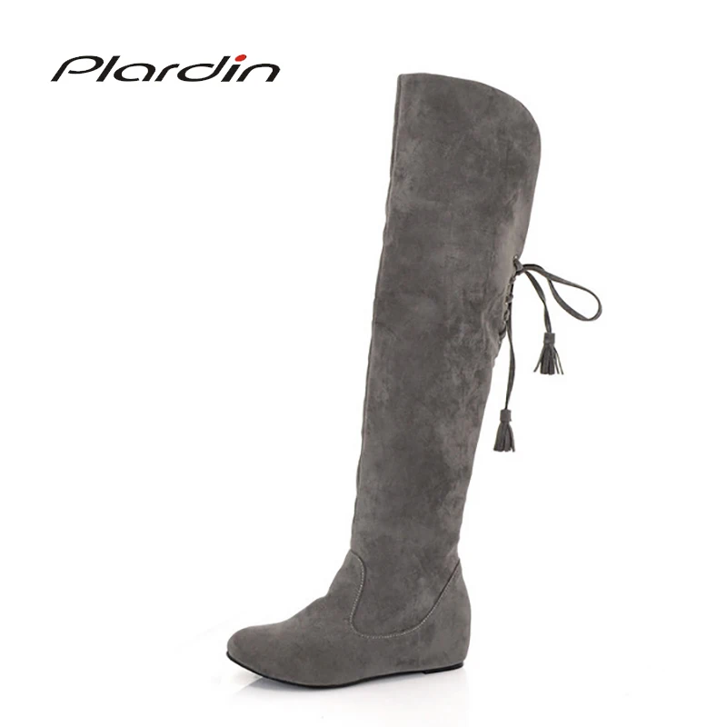 Plardin/Большие размеры 34-43 женская зимняя обувь сапоги до колена