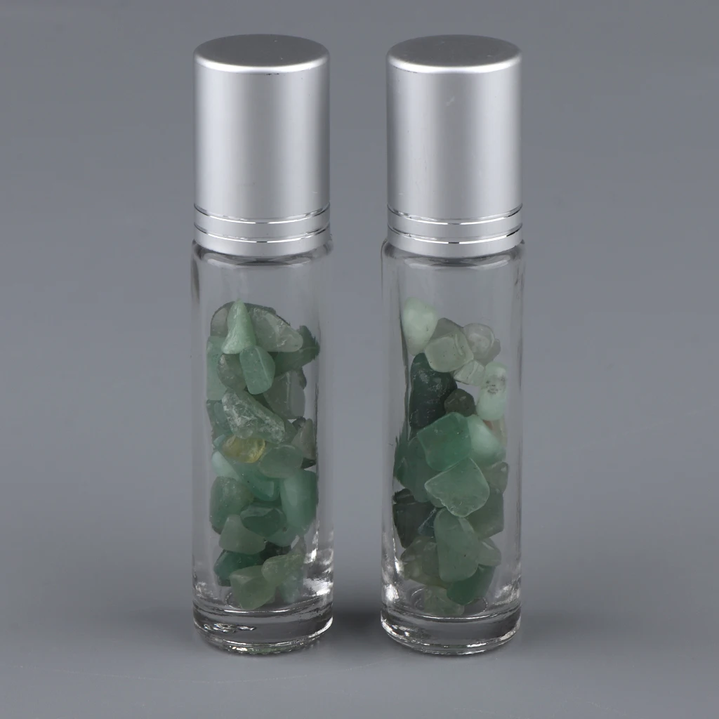 Green Aventurine Набор из 2 шт. 10 мл эфирных масел пустая бутылка с раздельным смешанным кристаллическим камнем красочный многоразовый рулон на бутылках - Цвет: Green Aventurine