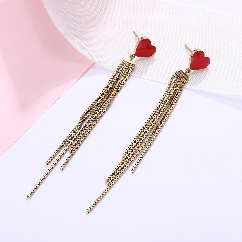 Cute Heart Long Chain Tassel Drop Earrings For Women New Alloy Pendant Earring Fashion Party Jewelry pendientes mujer | Украшения и