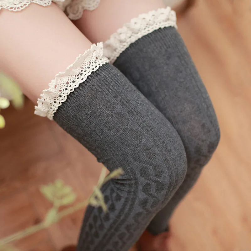 Grey stockings Новинка; женские гольфы; скрученные длинные хлопковые носки для женщин и девочек; кружевные гольфы для девочек; пикантные гольфы - Цвет: Grey stockings