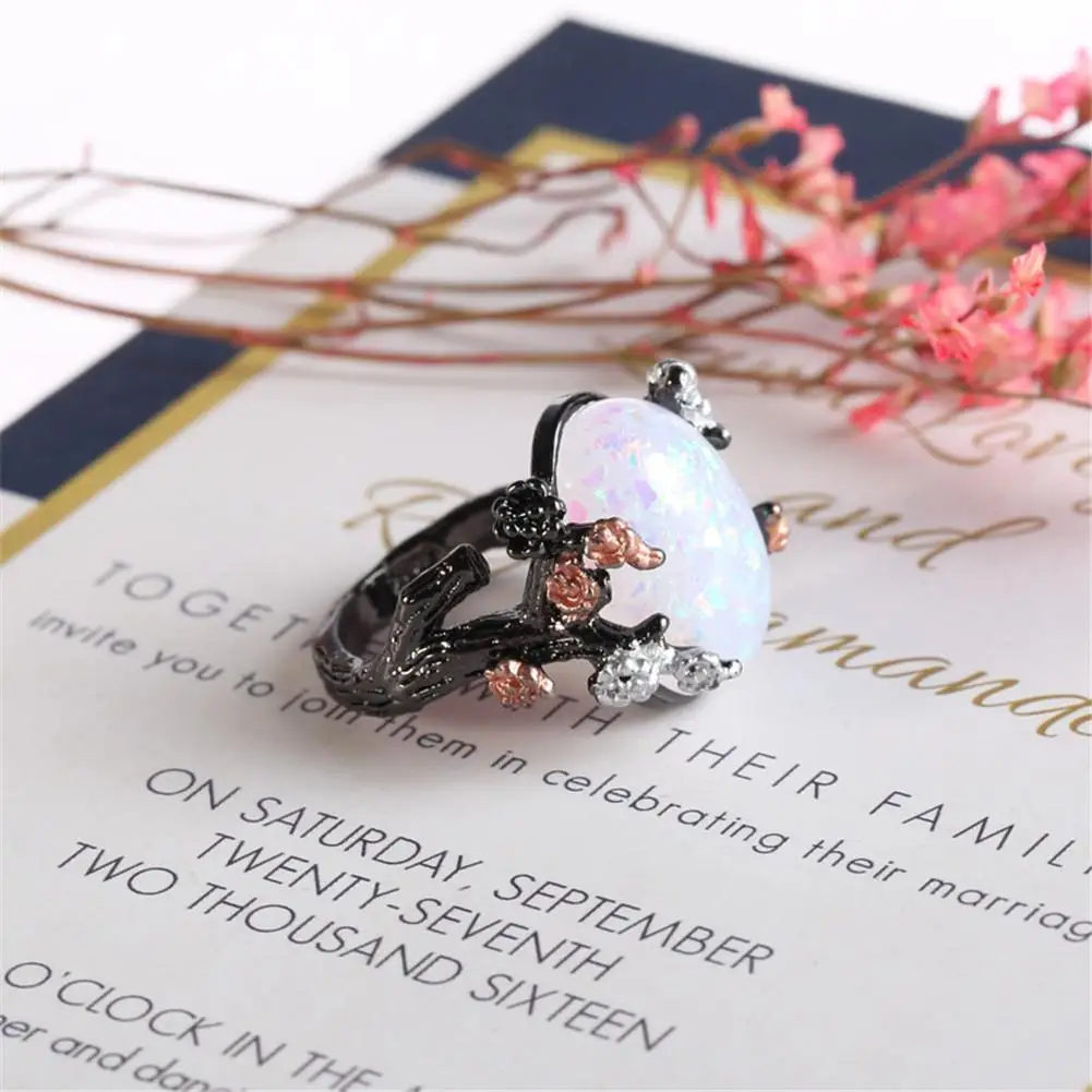 2018 Горячая продажа ретро белый опал цветок сливы Драгоценное кольцо Черное