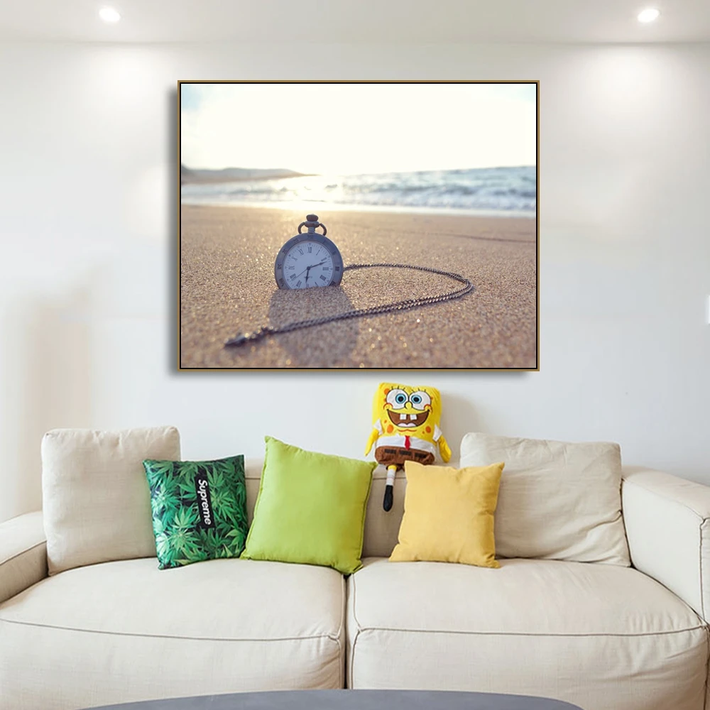 Laeacco пляжные карманные часы искусство на стене винтажная Картина холсте