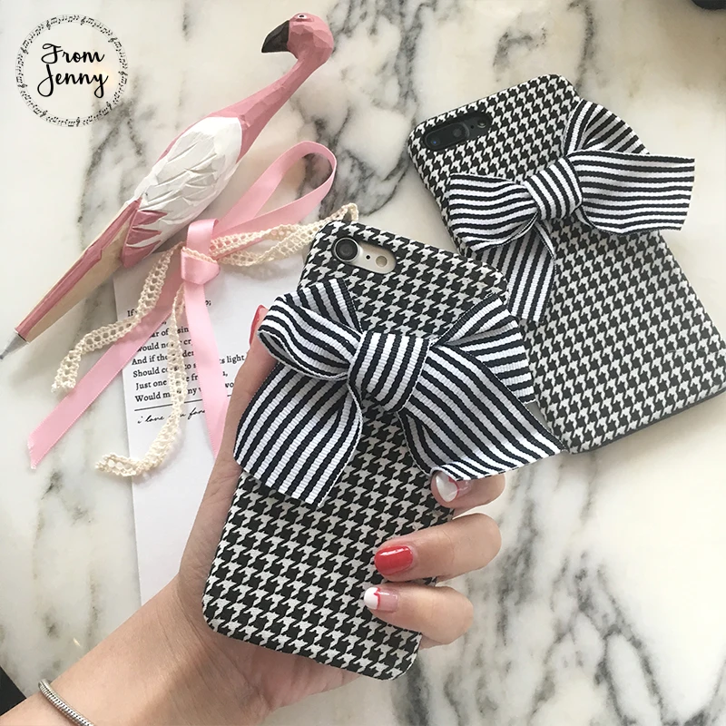 From Jenny 2017 Autumn Winter Phone Case Swallow gird Back Cover For iPhone 6 7 6plus 6splus 7plus Free Shipping black white mix |