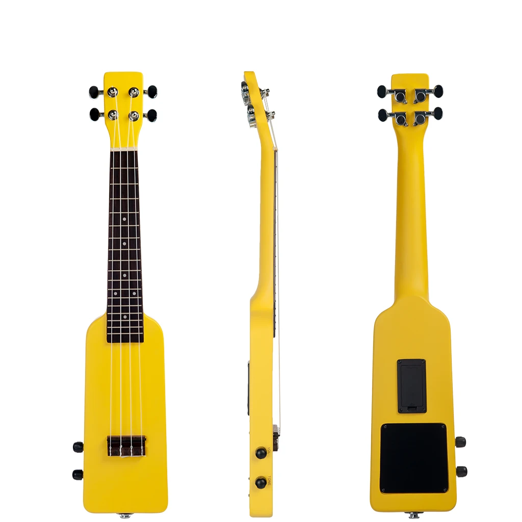 Желтый Uke 2" Okoume Электрический Укулеле Uke комплект W/Gig Bag 3,5 мм аудио кабель бесшумный Электрический Укулеле концертный Uke