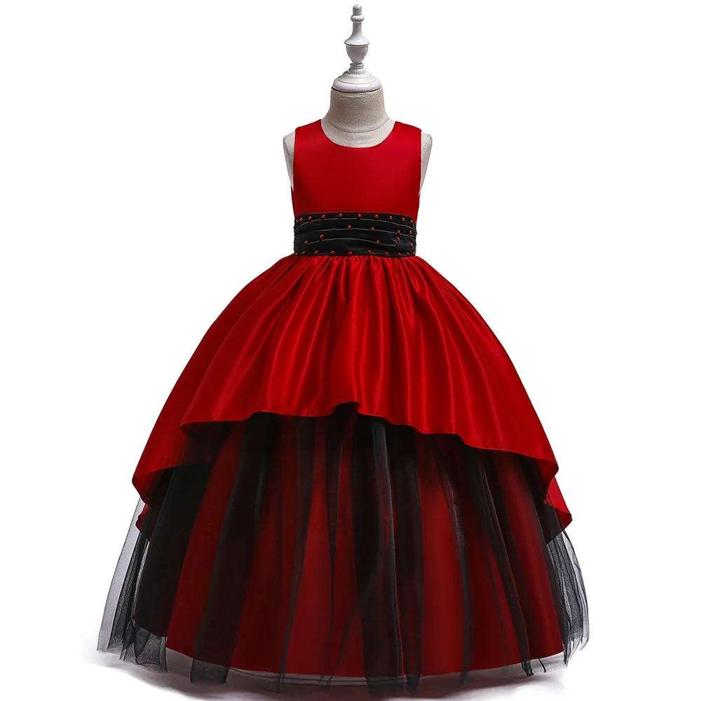 

Уникальное Красное Атласное Бальное Платье без рукавов, Детские вечерние платья, длинные платья для первого причастия