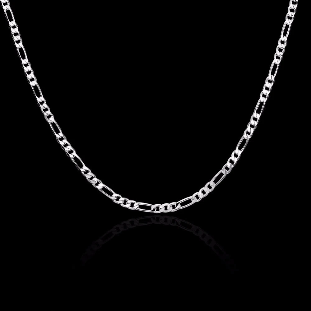 

8 Sizes Available Real 925 Sterling Silver 4mm Figaro Chain Necklace Womens Mens Kids 40/45/50/60/75cm Jewelry Kolye Collares