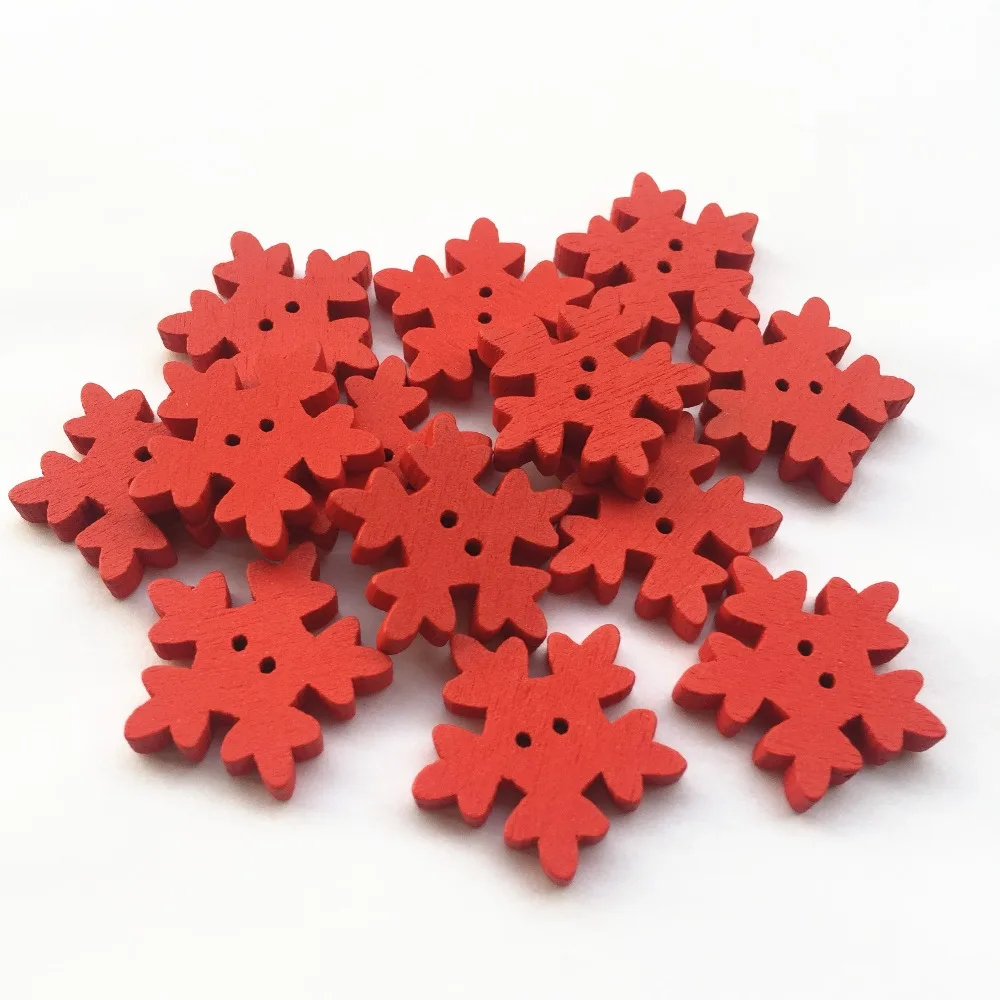 

1000pcs 25mm Red Wood Christmas Snowflake Buttons Sewing Embellishments Scrapbooking Cardmaking Crafts Xmas Button