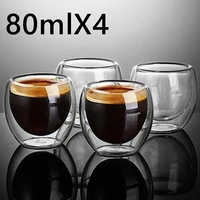 new 4pcs portable transparent 80ml double wall insulated espresso cups 2 73oz drinking tea latte coffee mugs