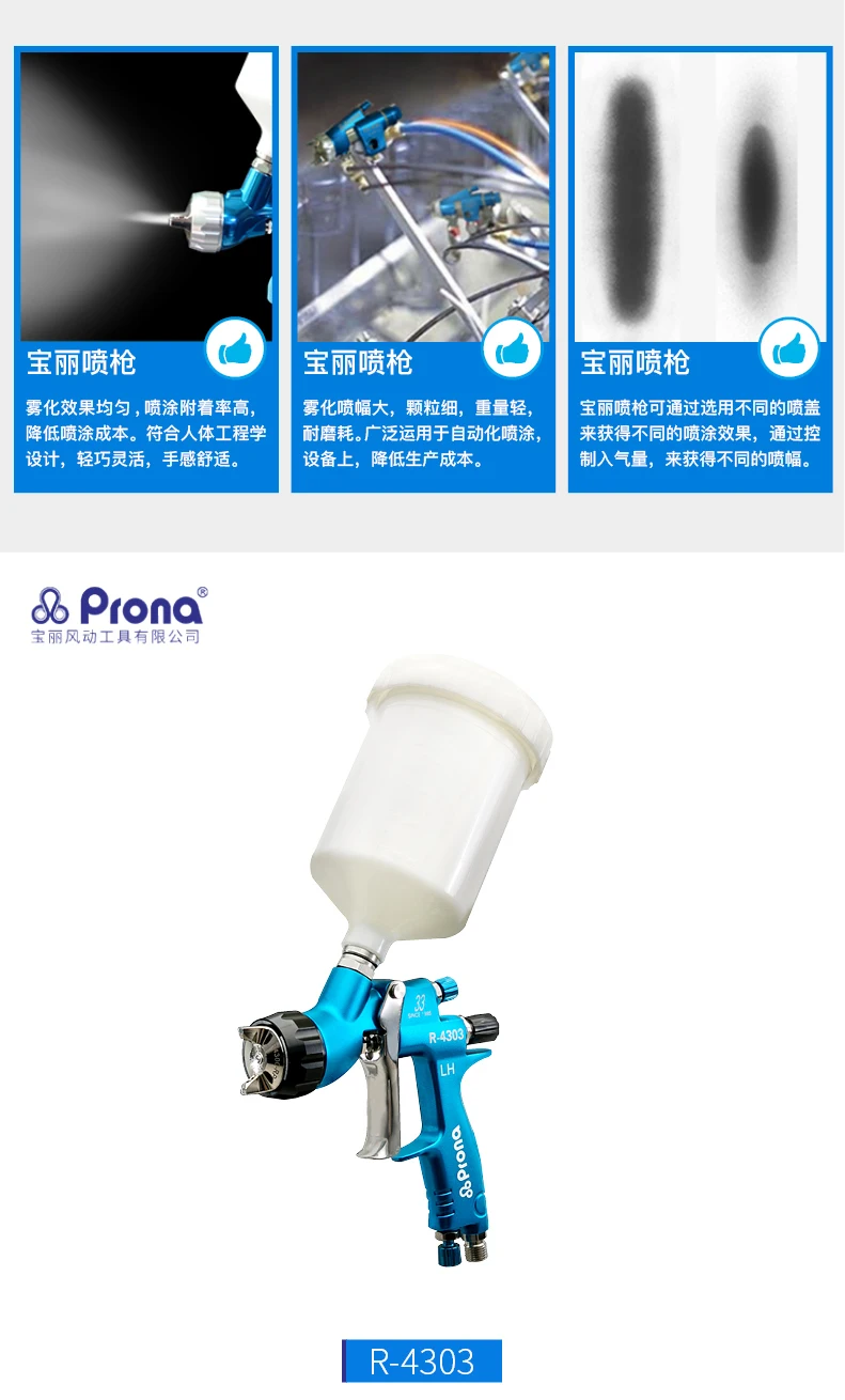 Prona R-4303 MP HVLP автомобильный Краскораспылитель, пистолет для окраски автомобиля среднего давления R4303, 600cc пластиковая чашка гравитационного типа