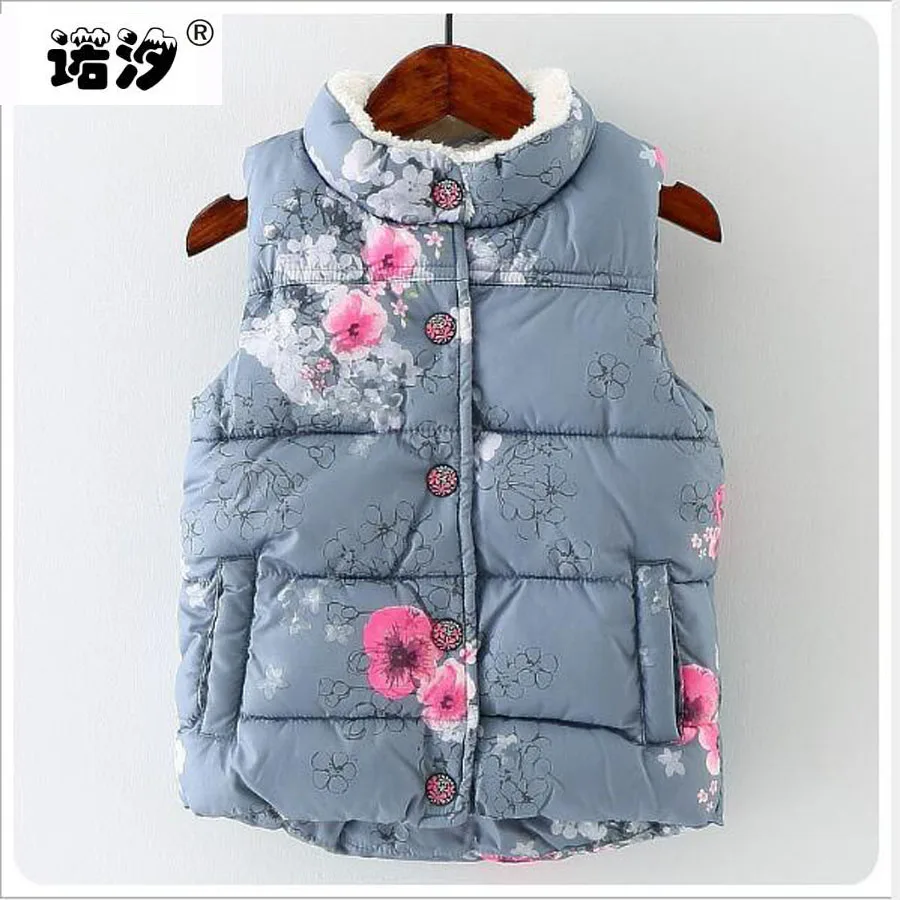 Детская пуховая куртка теплая хлопковая с цветочным принтом одежда для девочек