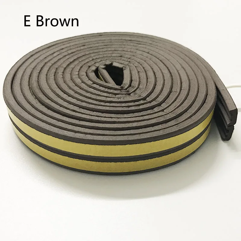 Brown E-type 5m Doors And Windows Seal Strip Soundproof Strip Self-Adhesive Foam Rubber Super Glue Soundproofing Weatherstrip Top - Цвет: Brown